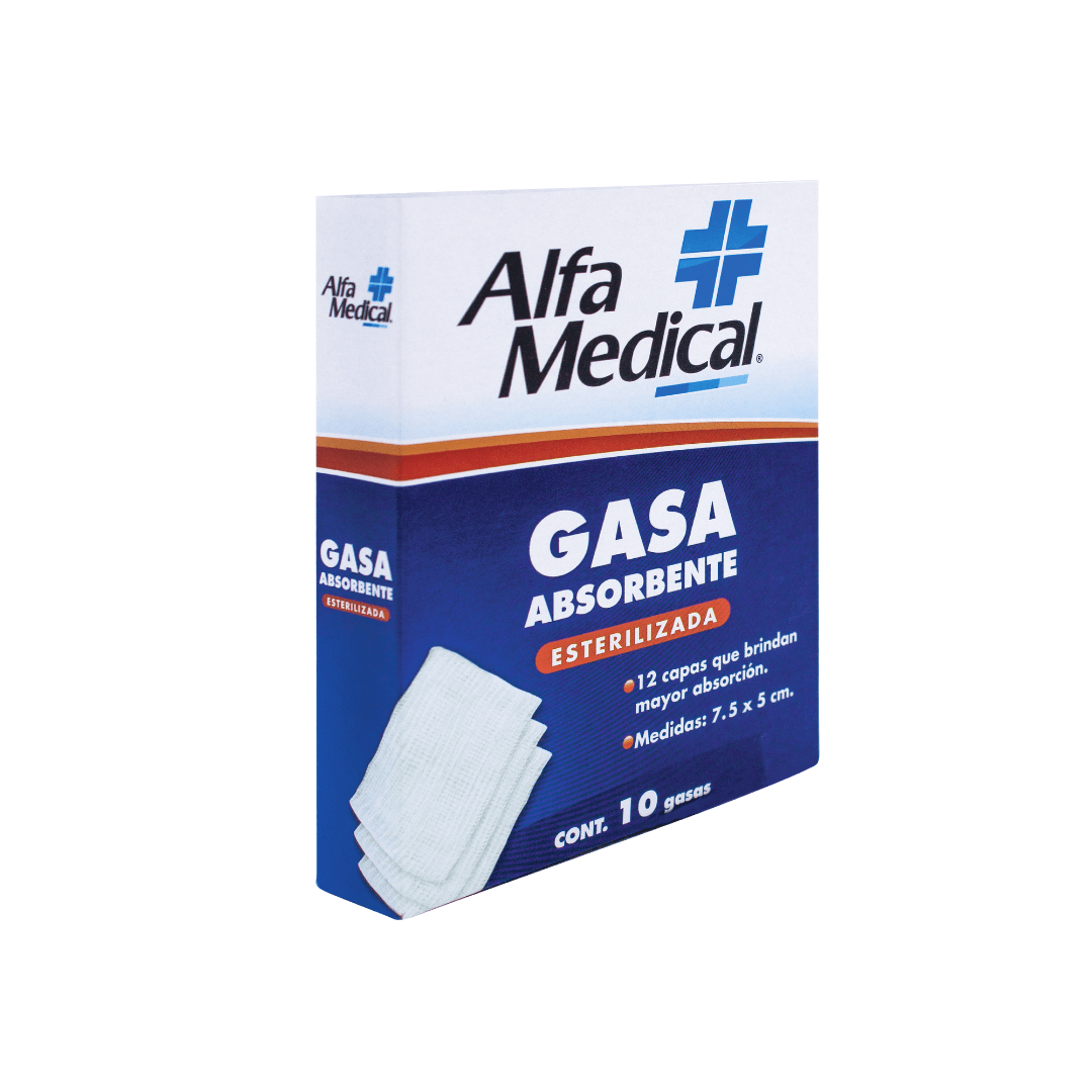 ALFA MEDICAL | ABSORBENT STERILIZED GAUZE 7.5 X 5 CM (12 PLY) / 10 PCS