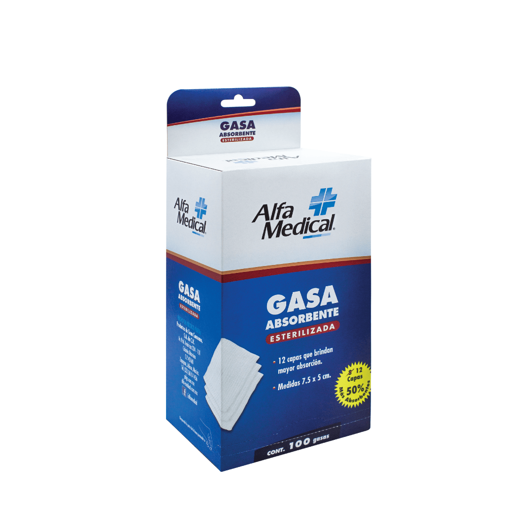 ALFA MEDICAL | ABSORBENT STERILE GAUZE 7.5 X 5 CM (12 PLY) /100 PCS (DISPENSER)