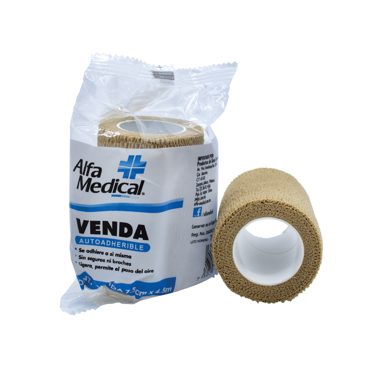 ALFA MEDICAL | SELF-ADHERENT BANDAGE 7.5 CM X 4.5 MT / SKIN / BAG / 24 PCS