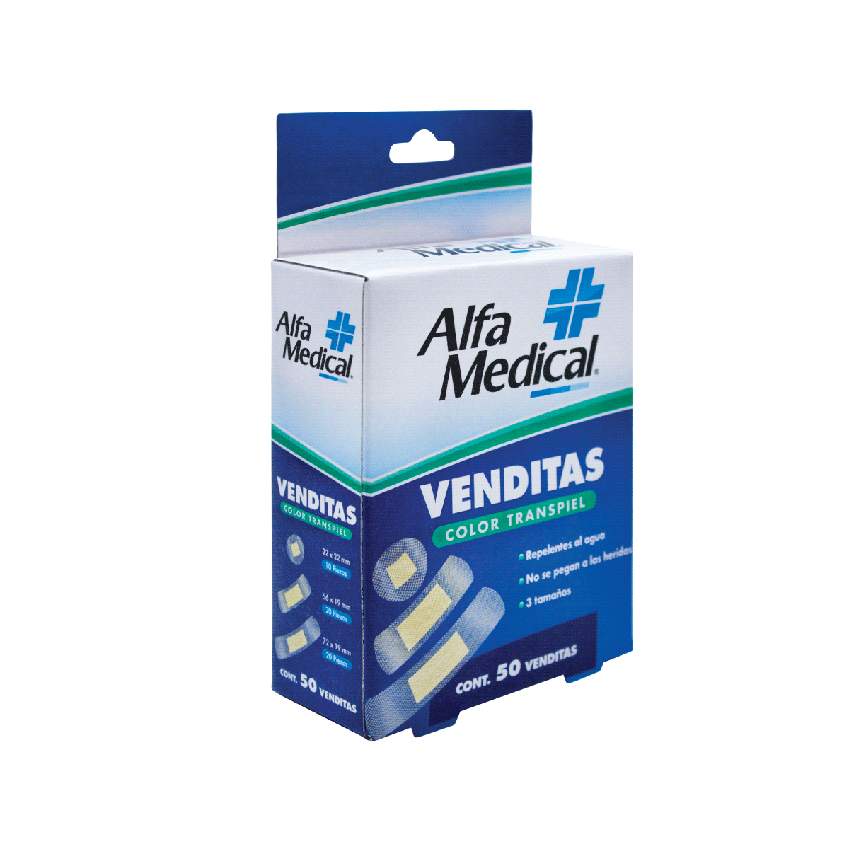 ALFA MEDICAL | ADHESIVE BANDAGES 3 SIZES / TRANSPARENT / 50 CT