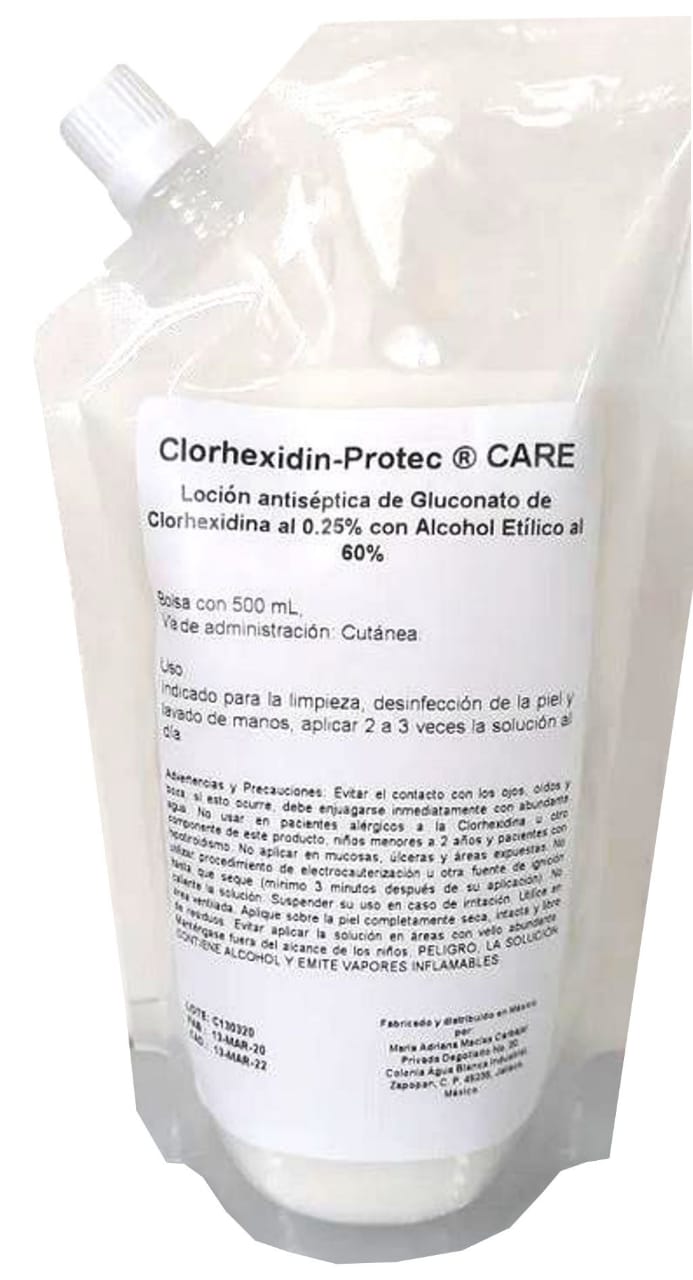 500ml bag 0.25% Chlorhexidine with 60% alcohol