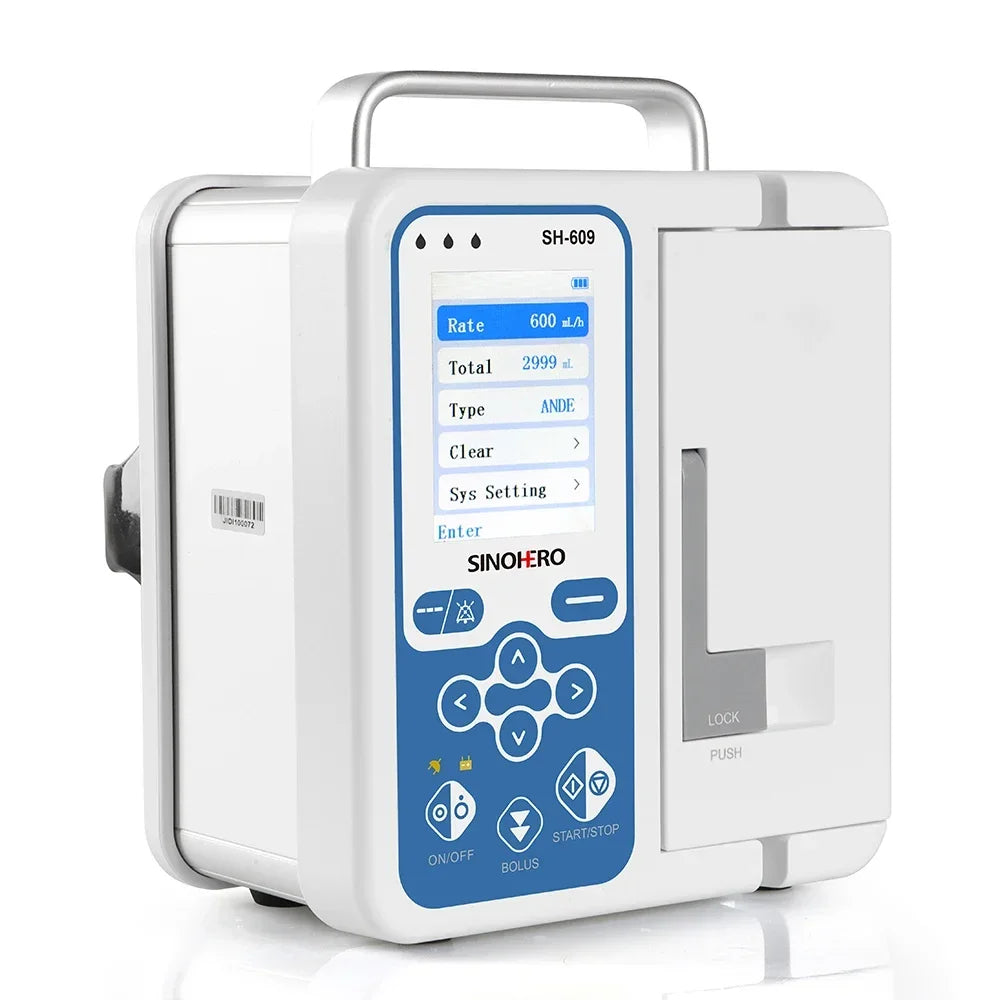 Portable Medical Infusion Pump, Electronic LCD Device, Rechargeable, High Precision, Volumetric, Digital