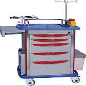 Carro rojo para emergencias con columnas
