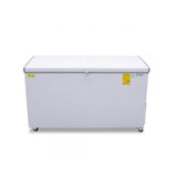 Congelador horizontal de 17 pies tipo cofre marca Imbera, con puerta y control de temperatura, en color gris.