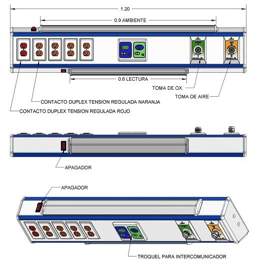 4 V delta console with 1.20 m lamps, 2 outlets, 5 duplex contacts, die-cut for intercom and lighting Cat. ARD-902707-120-25 Aramed