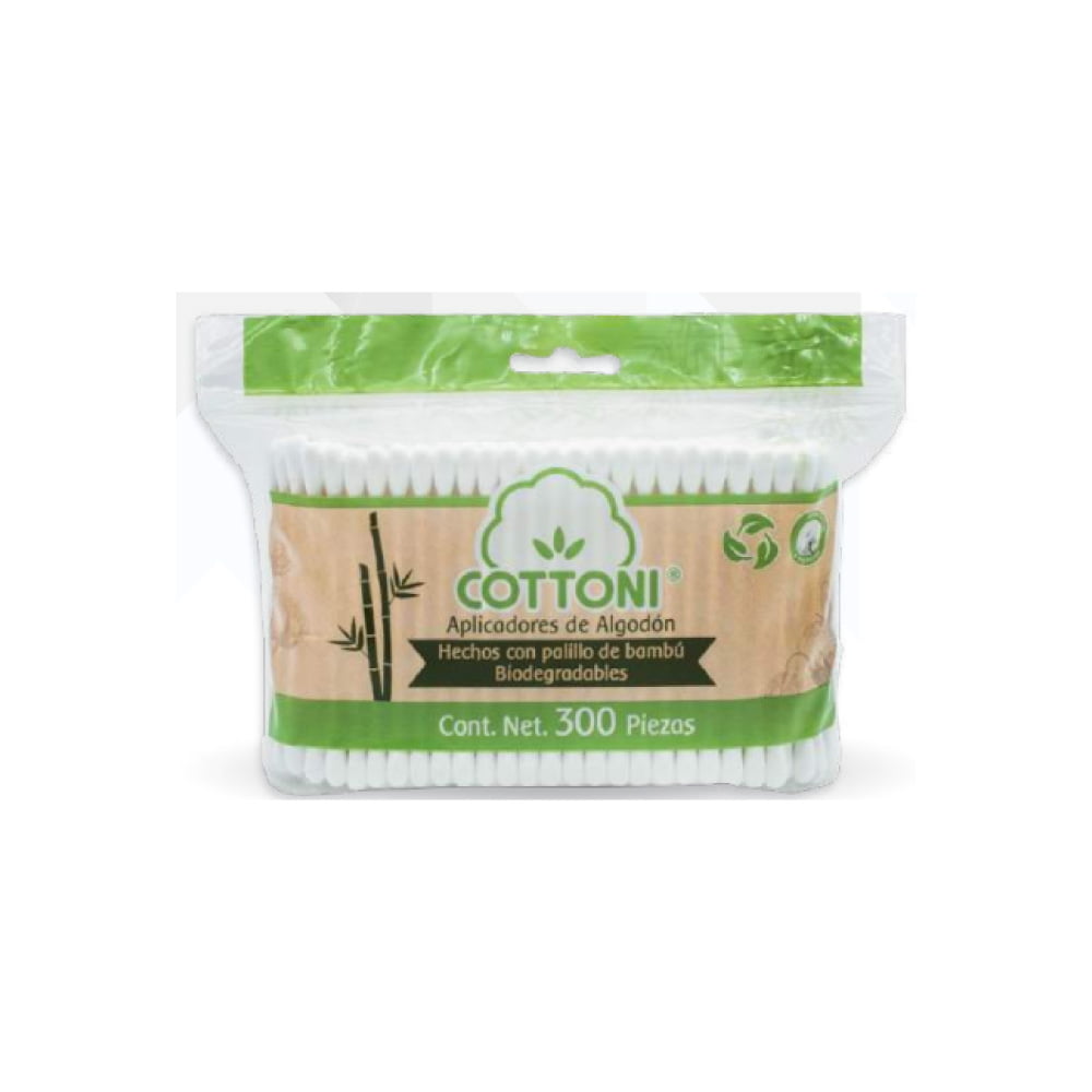 COTTONI - COTTON APPLICATORS IN ZIPLOC BAG / BAMBOO STICK / 300 PC