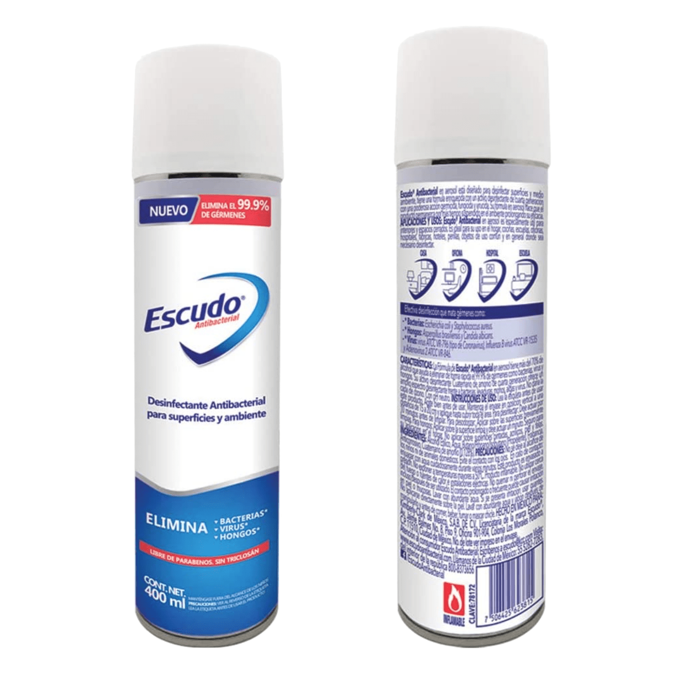 Escudo Antibacterial Aerosol Disinfectant for Surfaces and Air, 80% Alcohol (Box with 10 Pieces)