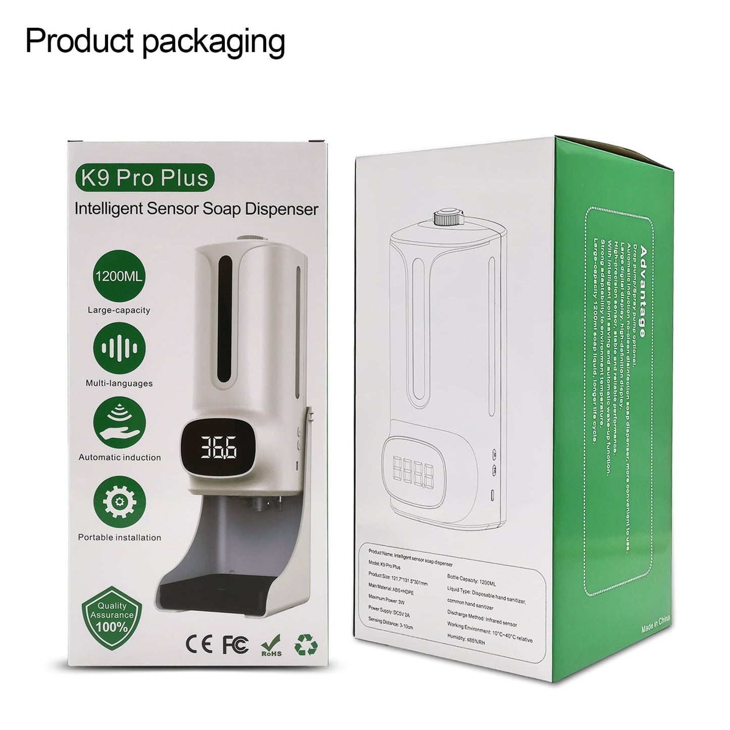 K9 Pro Plus Thermometer Liquid Soap Dispenser, 1200ml (Tripod Included)