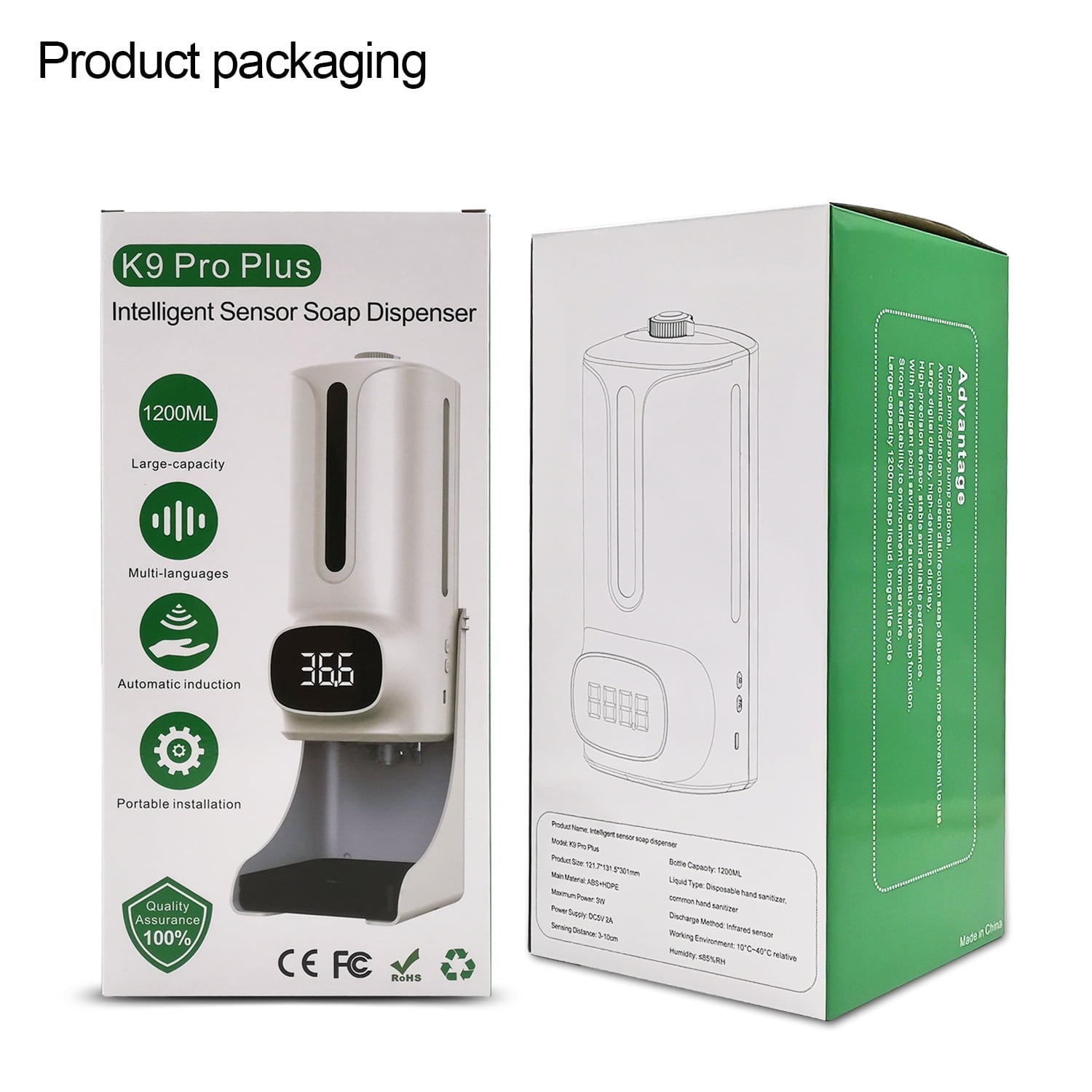 K9 Pro Plus Thermometer Liquid Soap Dispenser, 1200ml (Tripod Included)