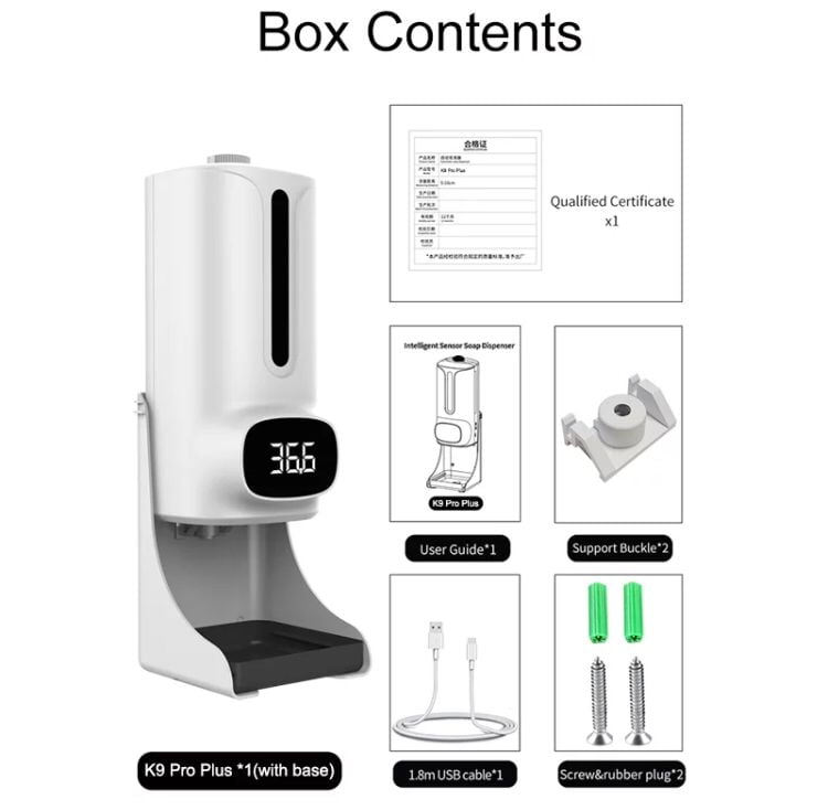 K9 Pro Plus Thermometer Liquid Soap Dispenser, 1200ml (Tripod Included)