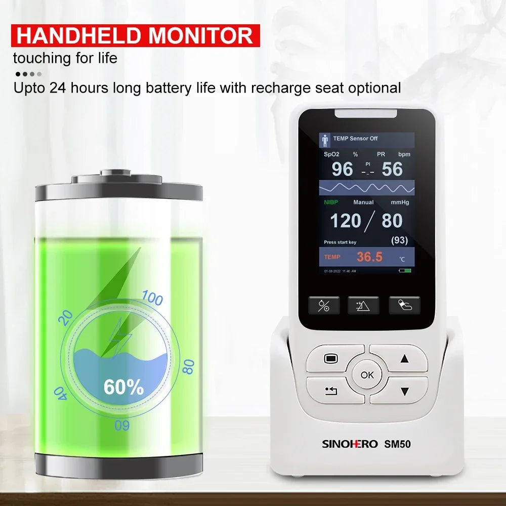 Portable Vital Signs Monitor for Hospital, Clinical Frequency Monitor, SPO2 PR NIBP TEMP Patient Monitor, Human Pediatric, Mexico warehouse
