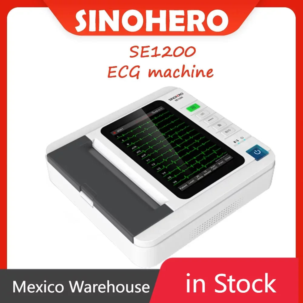 SINOHERO-portable EKG machine SE1200, 10.1-inch color LCD digital machine, 12-lead channels with printing paper/medical supplies