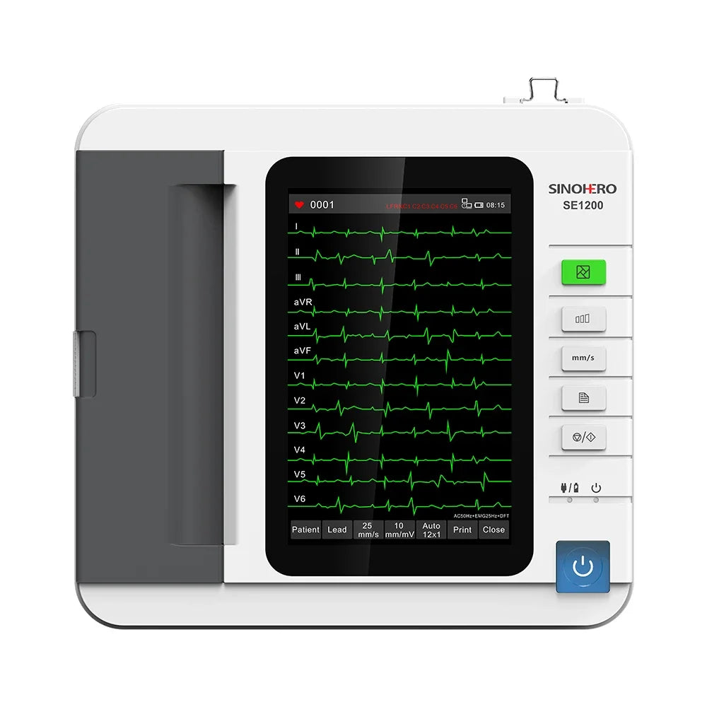 SINOHERO-portable EKG machine SE1200, 10.1-inch color LCD digital machine, 12-lead channels with printing paper/medical supplies