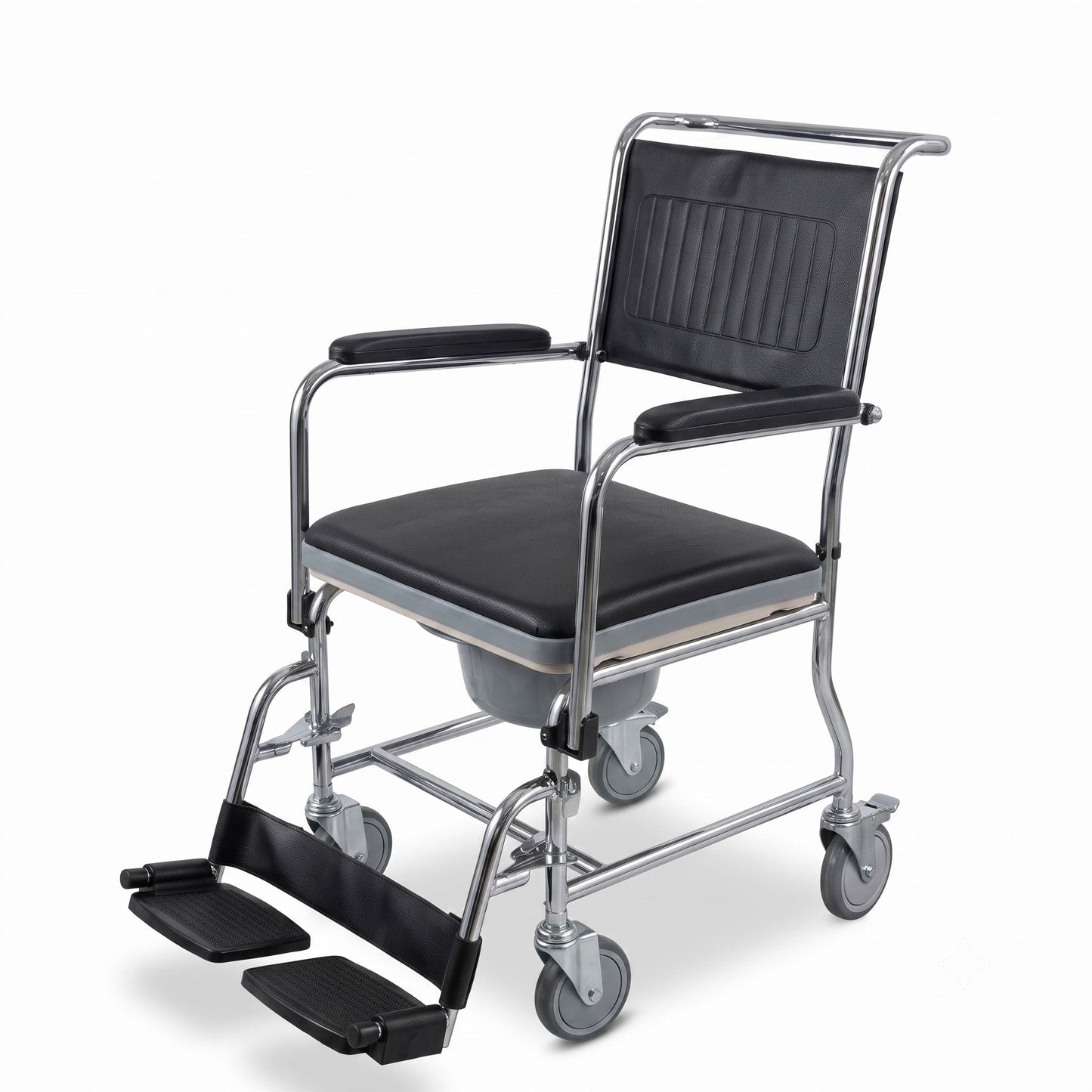Bienstar Silla Cómodo con Ruedas | Cromada | Brazos Abatibles y Pierneras Desmontables | Modelo 8015A