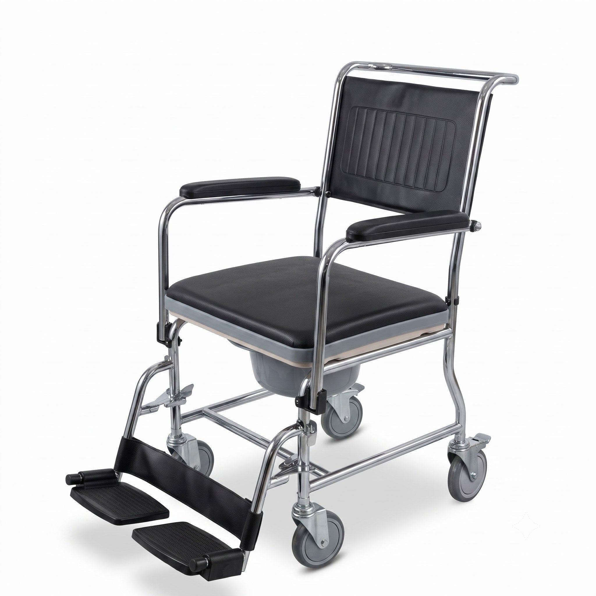 Bienstar Silla Cómodo con Ruedas | Cromada | Brazos Abatibles y Pierneras Desmontables | Modelo 8015A