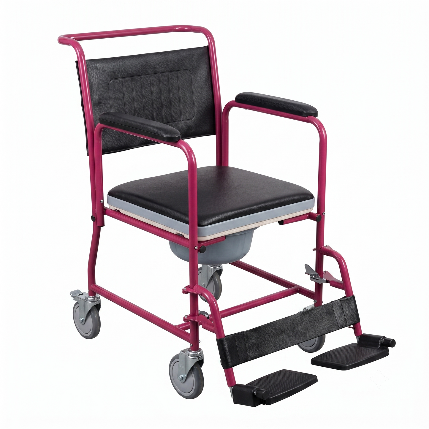 Silla Cómodo con Ruedas | Tinto | Brazos Fijos y Pierneras Desmontables | Modelo 815B