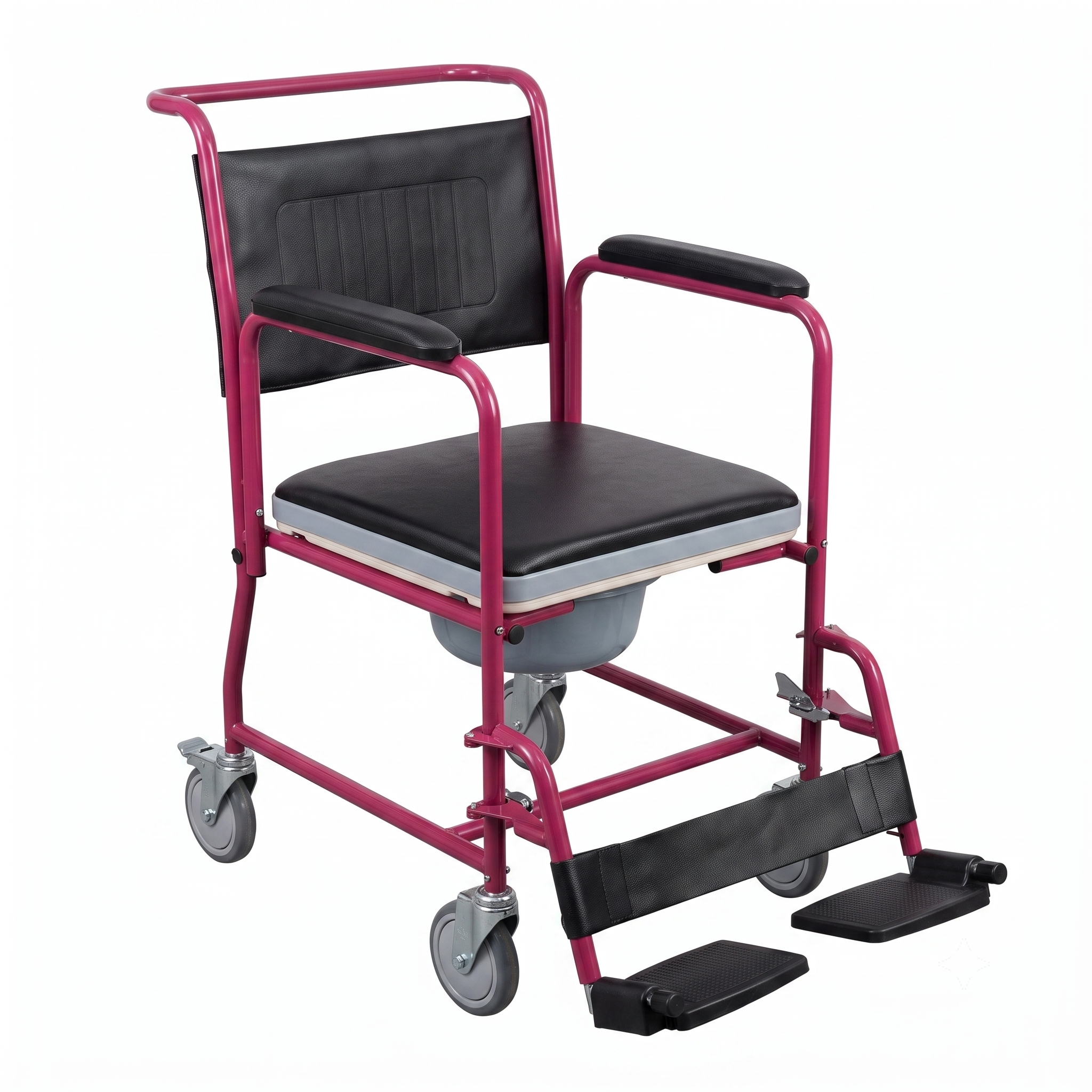 Silla Cómodo con Ruedas | Tinto | Brazos Fijos y Pierneras Desmontables | Modelo 815B