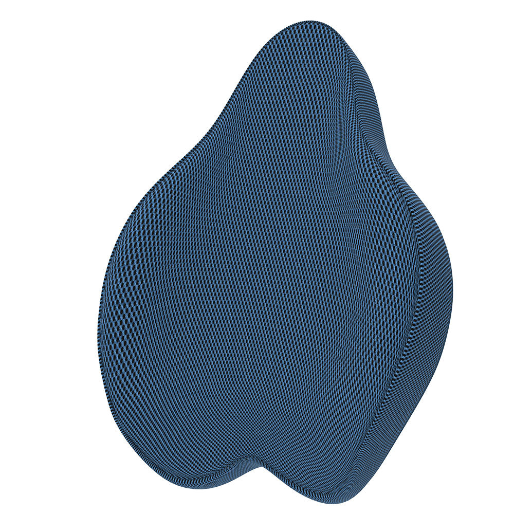 Cojín de respaldo anatómico Theraactive azul para cuidado en casa y habitación del paciente, con soporte ergonómico.