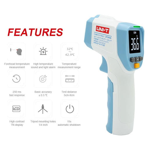 Termómetro Infrarojo UNI-T Ut305h / 32ºc A 42.9º / Alarma Audible