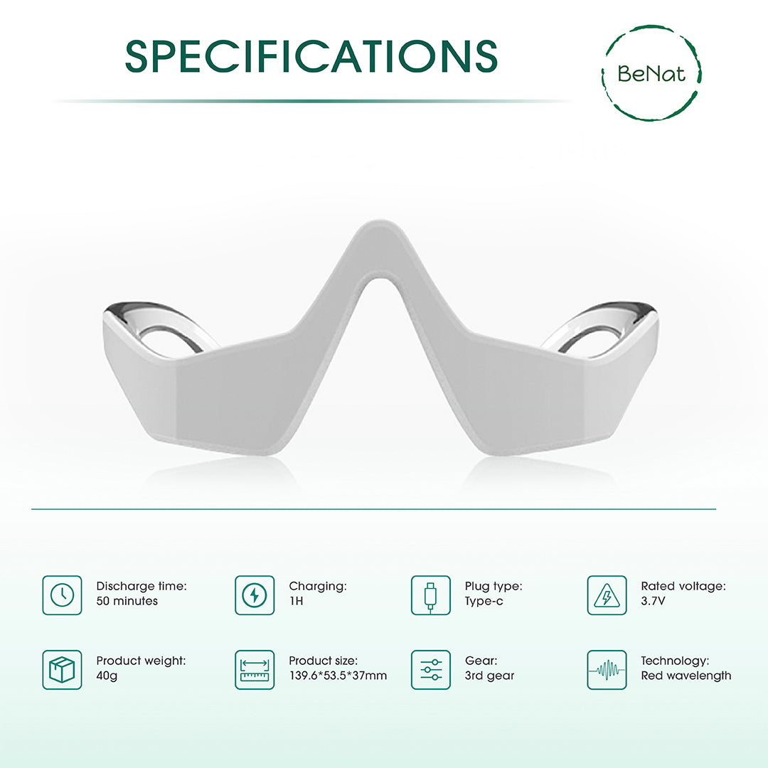 Masajeador DC-BeNat para rejuvenecimiento y relajación facial con luz roja para los ojos.